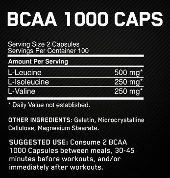 Nährwerte und Zutaten Optimum Nutrition Mega-Size BCAA (400 Stück, Kapseln, 255 g)