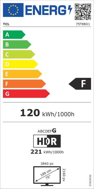 Energie-Label TCL 75T8B (75", QLED, 4K)