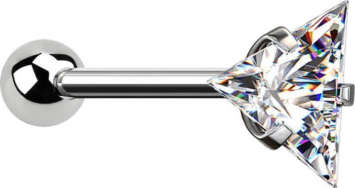 Star Piercing Micro Barbell silber mit Kugel und Dreieckkristall (ohne Messing, Chirurgenstahl 316L)