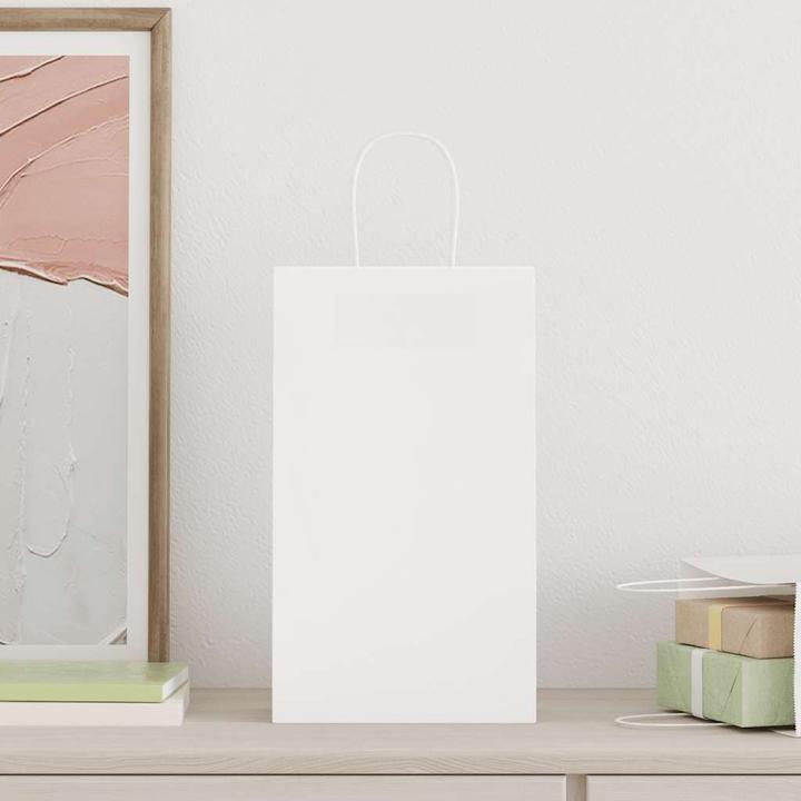 Produktbild VidaXL Kraftpapiertüten 250 Stk. mit Henkel Weiss 21x11x36 cm Papiertüte (Geschenktüte, 250 x)