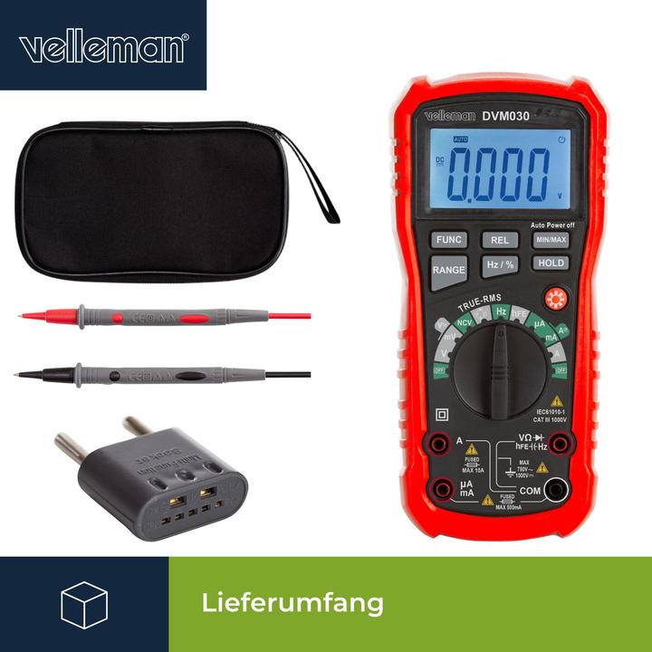 Actual product image Velleman Robust true RMS digital multimeter with automatic measuring range - CAT III - 1000 V - 8 Fu (CAT III)