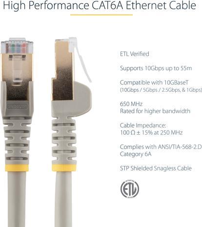 Actual product image StarTech Patch Cable Cat6a 2m Grey (STP, CAT6a, 2 m)