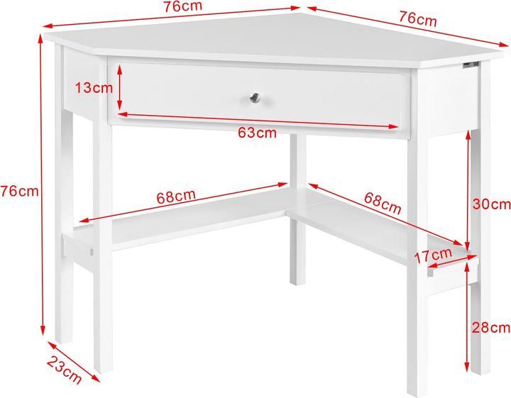 Actual product image SoBuy Corner desk with shelf and drawer (76 x 76 x 76 cm)