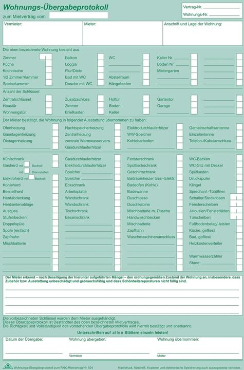 Nährwerte und Zutaten Rnk Verlag Vordruck "Universal-Mietvertrag fr Wohnungen" (4 x)