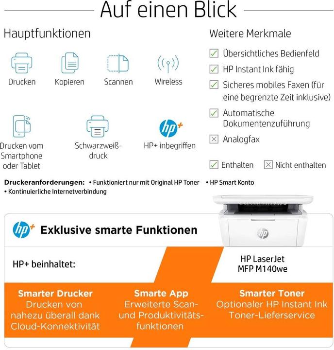 Produktbild HP LaserJet M140we (Laser, Schwarz-Weiss)