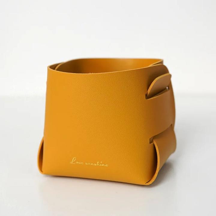Alopini Klappbarer Arbeitstisch Leder Aufbewahrungsbox PU Aufbewahrungsschale Aufbewahrungskorb (10 x 10 x 9 cm)