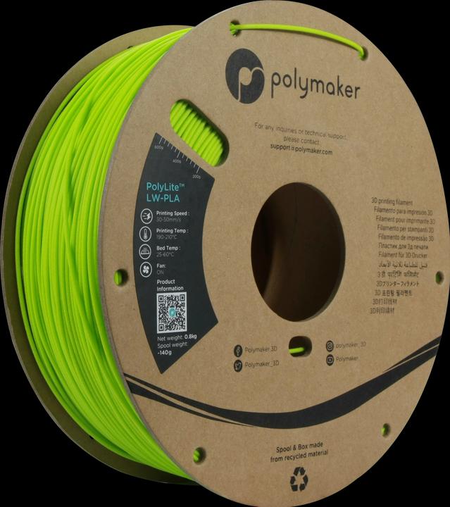 Produktbild Polymaker PolyLite LW-PLA (PLA, 1.75 mm, 800 g, Grün)