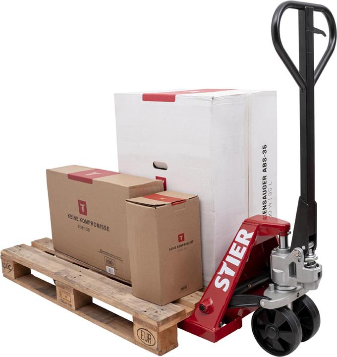 Produktbild Stier Gabelhubwagen Tragkraft 2500kg Gabellänge 1000mm Nylon-Reifen