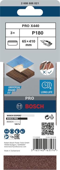 Label énergétique Bosch Professional Zubehör PRO X440 bande abrasive, 65 x 410 mm, G180 (180)