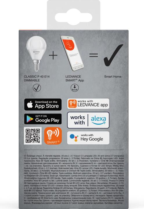 Image du produit Ledvance Smart+ Wifi Mini Bulb (E14, 4.90 W, 470 lm, 1 x, F)