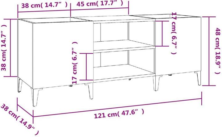 Produktbild VidaXL Plattenschrank Grau Sonoma 121x38x48 cm Holzwerkstoff