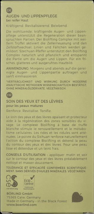 Nutritional values and ingredients Annemarie Börlind Biolifting eye & lip contour cream (Crème, 15 ml)