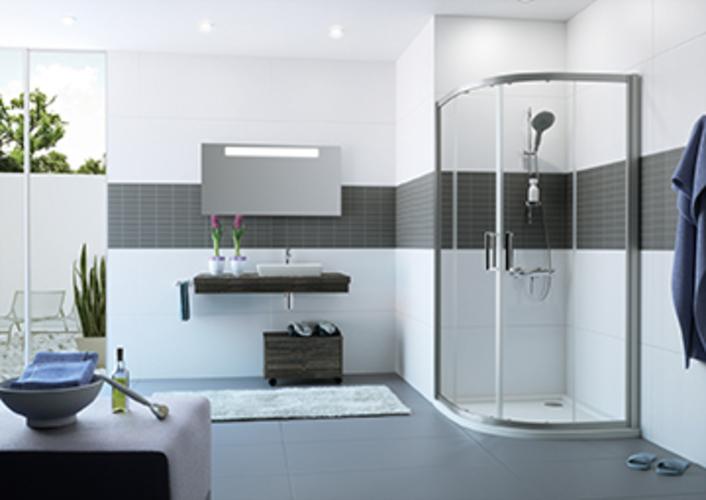 Actual product image Hüppe Classics 2 1/4 circle sliding door, radius: 55 cm, width:80cm, height:200cm, fixing left &amp (205 cm, 80 cm, 200 cm)
