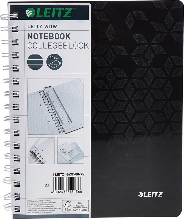 Produktbild Leitz WOW Collegeblock spiralgebunden mit PP-Einband (A5, Liniert, Harter Einband)