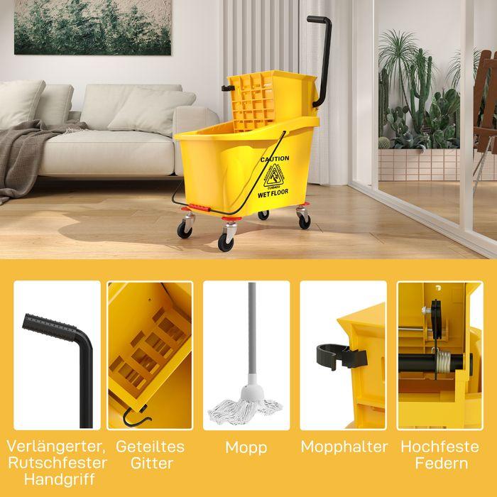 Produktbild Swisshandel24 Putzwagen Reinigungswagen 36 Liter Eimer mit Presse, Mopp und Griff Gelb (1 Stk.)