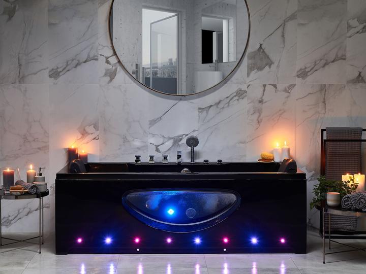 Actual product image Beliani Whirlpool bath black rectangular with LED 180 x 80 cm HAWES (235 l, 80 cm, 180 cm)