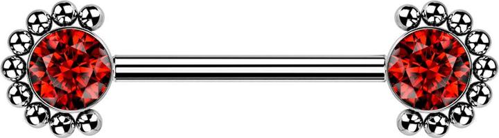 Actual product image Star Piercing Threadless Barbell silver front ball half flower crystal red (without brass, Titanium G23)