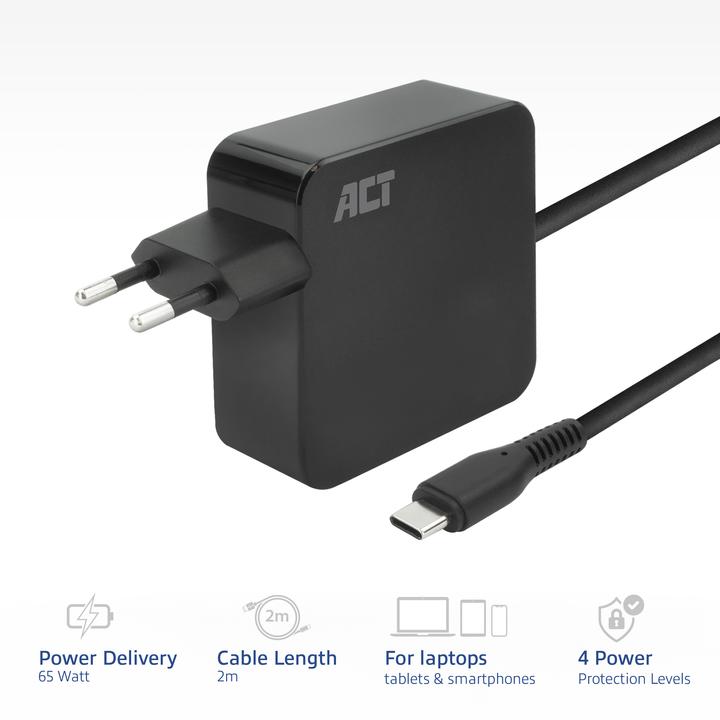 Productafbeelding USB-C laptop wandoplader 65W met Power Delivery profielen, 2 meter (65 W)