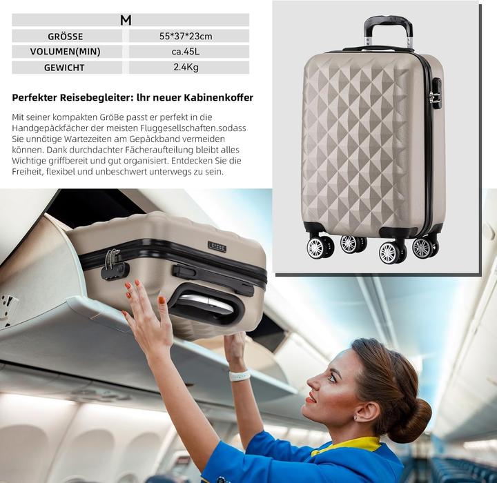 Immagine prodotto Beibye Hartschalen-Trolley (45 l, Bagaglio a mano (fino a 50 litri))