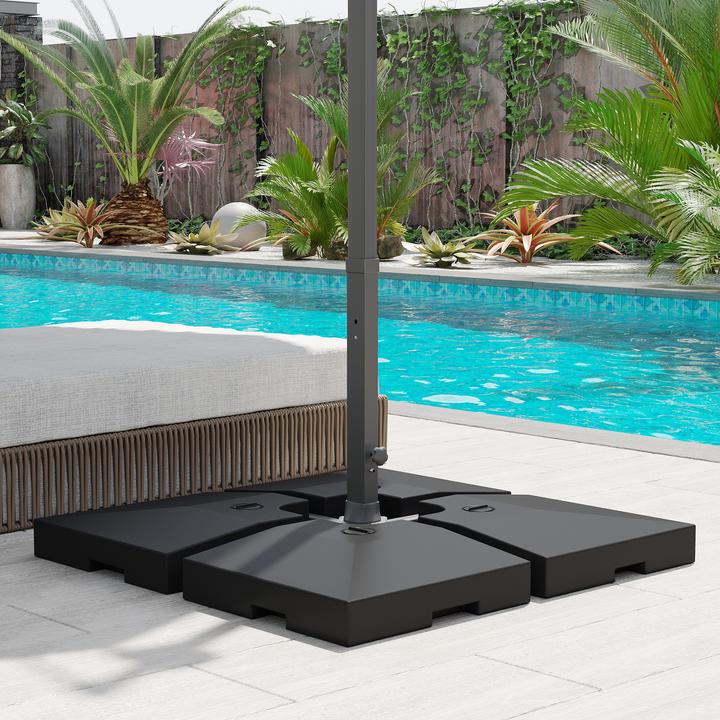 Produktbild Outsunny 4tlg Sonnenschirmständer befüllbar mit Sand Wasser HDPE-Kunststoff Schwarz je 51 x 51 x 12 cm bis zu