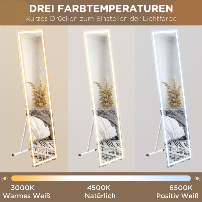 Produktbild Swisshandel24 Ganzkörperspiegel, 40 x 150 cm Standspiegel, Wandspiegel mit LED-Leuchte, Lichtspiegel mit 3 Lichtfa (40 x 150 cm)