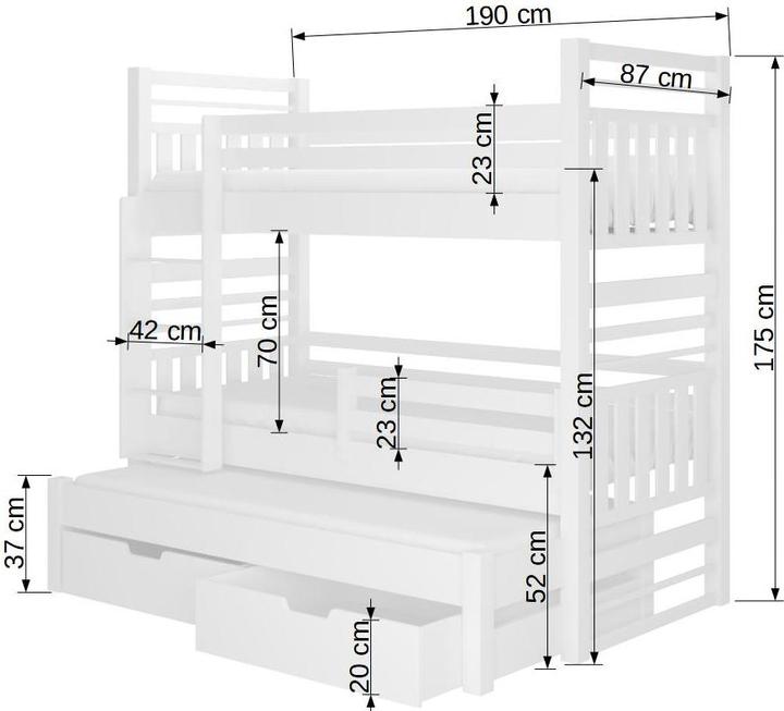 Immagine prodotto ADRK Furniture Letto a castello triplo con materassi HIPPO 180x80 (180 x 80 cm)