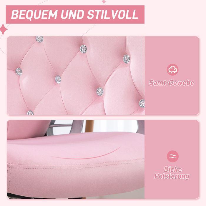 Actual product image Swisshandel24 Office chair with rocking function, ergonomic, with crystal buttons, velvet look, up to 120kg, pink