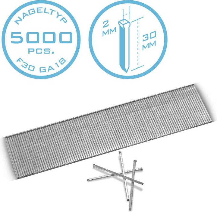 Produktbild Stahlwerk Druckluft Nägel 30 mm Gauge 18 (1,25 x 1,05 mm) 2 mm Kopf 5.000er Set