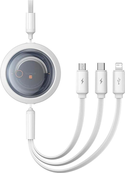 Baseus Fast Charging Cable 3in1 Free2Draw, USB to micro USB+USB-C+Lightning, 3.5A, 1.1m (white) (1.20 m, USB 3.2 Gen 1, 100 W)