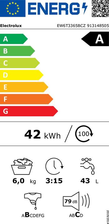 Energie-Label Electrolux EW6T3365BCZ (6 kg, Oben)