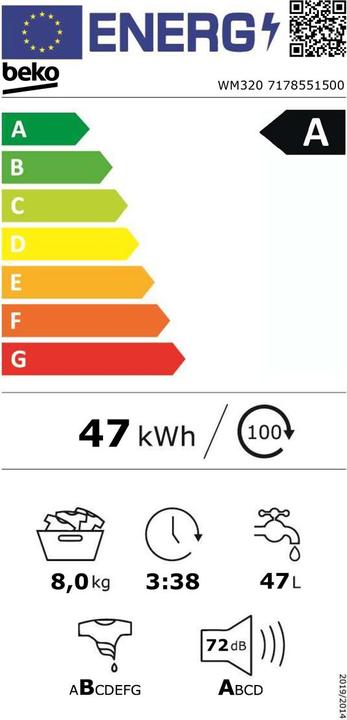 Etichetta energetica Beko WM320 (8 kg, A sinistra)
