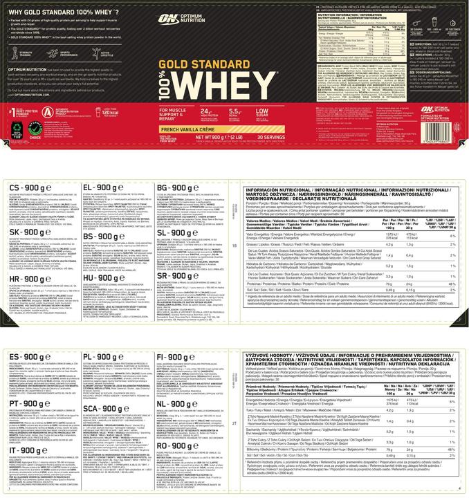 Valori nutrizionali e ingredienti Optimum Nutrition 100% Whey Gold Standard (Crema alla vaniglia francese, 1 pz., 2273 g)