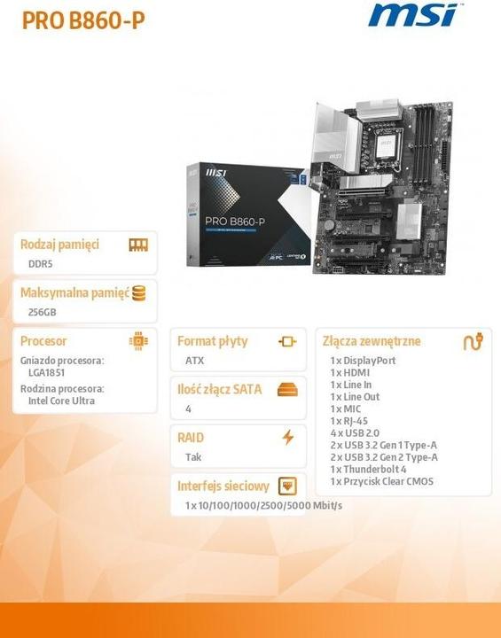 Actual product image MSI PRO B860-P (LGA 1851, Intel B860, ATX)