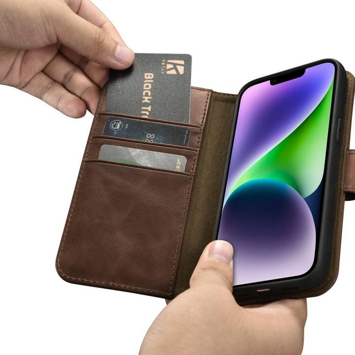 Actual product image iCarer oil Wax wallet case 2 in1 case iPhone 14 leather flip cover anti-RFID brown (WMI14220721-BN) (Apple iPhone 14)