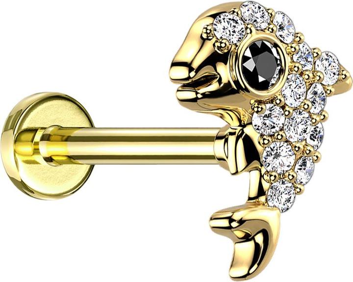 Actual product image Star Piercing Micro Labret internal thread gold plated dolphin with crystals silver (Surgical steel 316L, Brass)