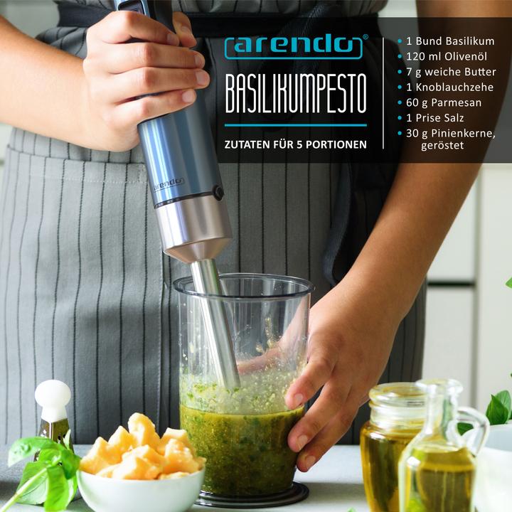 Produktbild Arendo Stabmixer 1000W & 600ml Messbecher, Edelstahl, Pürierstab, Turbotaste, Abnehmbarer Mixfuss, DC Motor