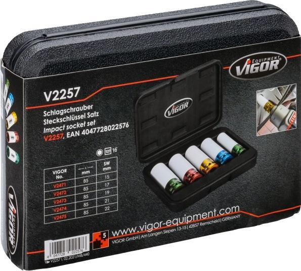 Actual product image Vigor Impact spanner socket set ∙ V2257 ∙ Square12.5 mm (1/2 inch) ∙ Outside Six... (22 mm, 21 mm, 17 mm, 19 mm, 15 mm)