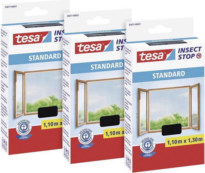 Produktbild tesa STANDARD 55671 Fliegengitter (L x B) 1300 mm x 1100 mm Anthrazit 3 St. (110 x 130 cm)