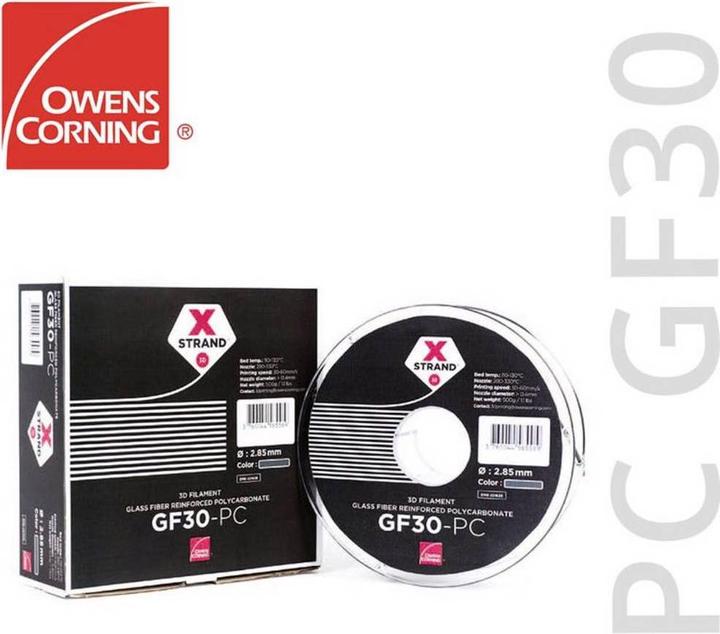 Actual product image Owens Corning FIXD-1000-002 Xstrand GF30 Filament PC (Polycarbonate) UV Resistant 2.85mm 500g Black... (Carbon, 2.85 mm, 500 g, Black)