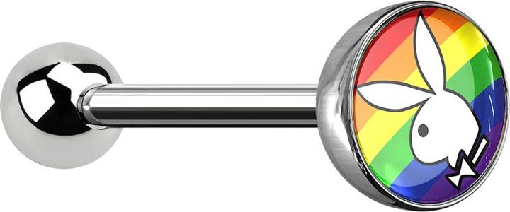 Star Piercing Barbell silber mit Kugel und Kugel Playboy Bunny farbig (ohne Messing, Chirurgenstahl 316L)