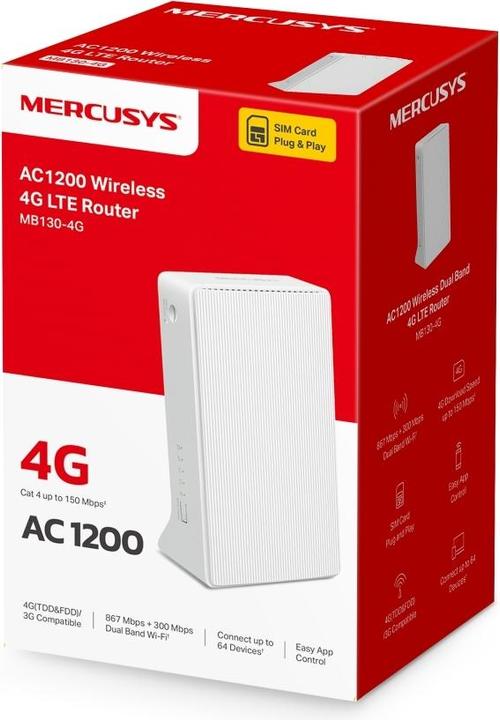 Actual product image Mercusys TP-LINK MB130-4G AC1200 Wi-Fi 4G LTE Router, Build-In 150Mbps 4G LTE Modem
