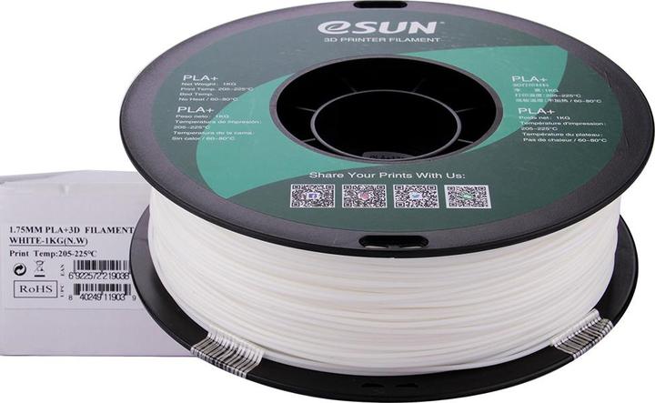 Actual product image eSUN PLA+ Filament 1.75mm White 1Kg (PLA+, 1.75 mm, 1000 g, White)