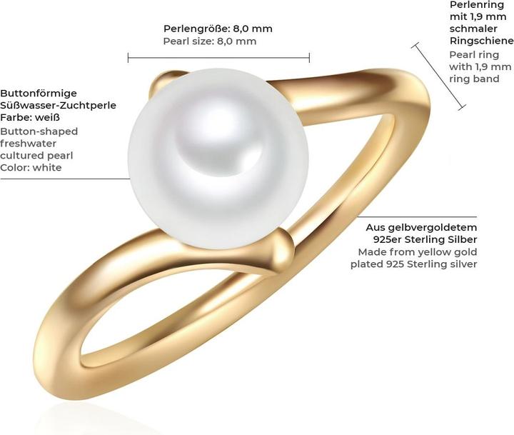 Immagine prodotto Valero Pearls Donna Argento 925 Perle d'acqua dolce coltivate Oro giallo - 11340 (52, 925 Argento)