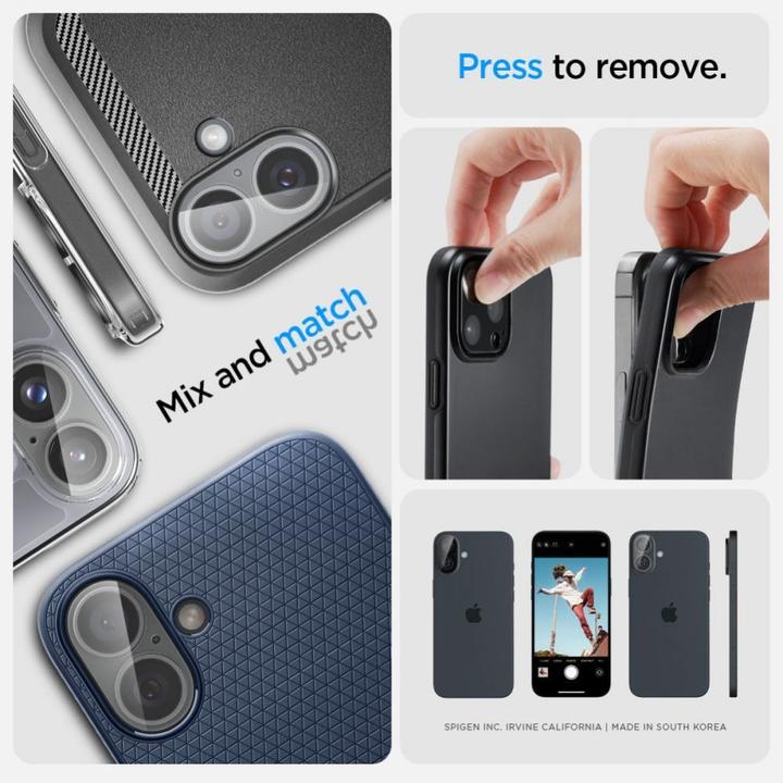 Actual product image Spigen Optik Glas.tR tempered glass for iPhone 16 / 16 Plus camera - transparent (2 pcs.) (2 Piece, Apple iPhone 16, Apple iPhone 16 Plus)