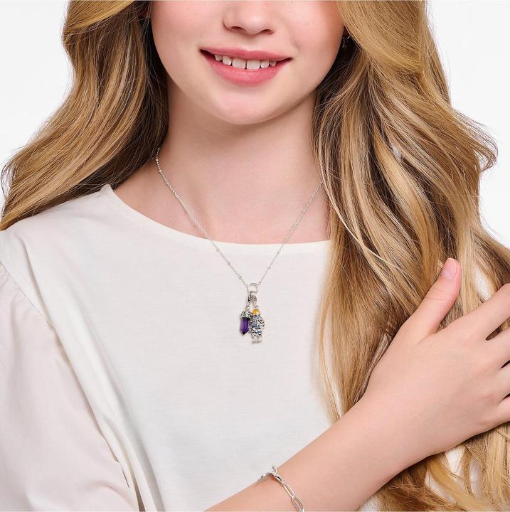 Thomas Sabo Charm-Anhänger Hexagon mit imitiertem Amethyst Silber geschwärzt (925er Silber)
