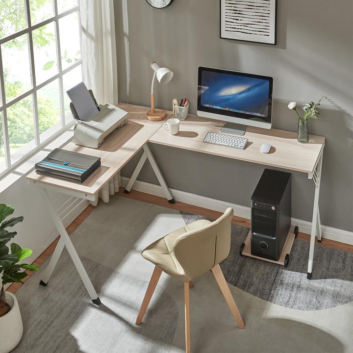 Produktbild En.Casa Schreibtisch Tarielarg mit PC-Ständer L-förmig 158x120x75 cm Eicheoptik
