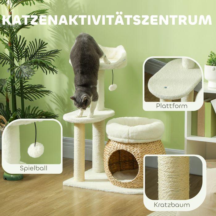 Produktbild Swisshandel24 Kratzbaum 79 cm Katzenbaum mit Katzenhöhle, für Katzen bis 5 kg, Cremeweiss (79 cm, Cremeweiss)