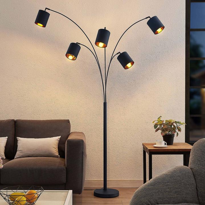 Produktbild Lindby Abiram Stehleuchte, schwarz/gold (E14)
