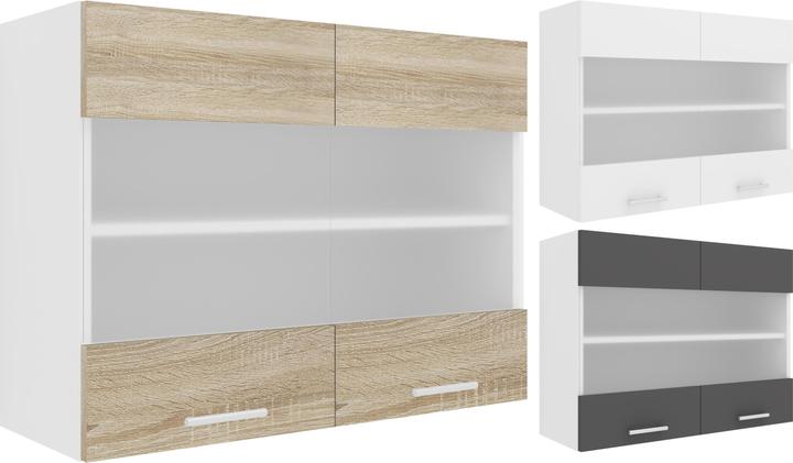 Produktbild VCM Küchenschrank Breite 80 cm Matt Glastür Hängeschrank Küche Küchenmöbel Esilo (80 x 60 x 31 cm)