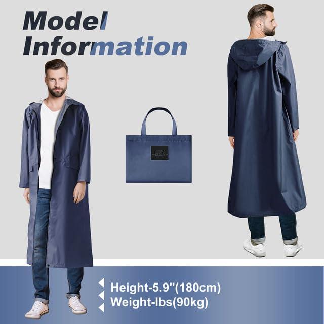 Produktbild Alopini Langer Regenmantel Wasserdichte Regenjacke Unisex Regenponcho mit Pattentasche, L (L)